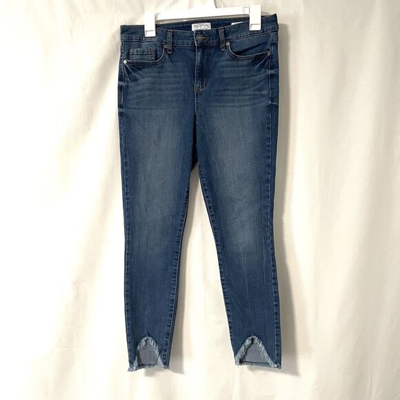 Sofia Vergara Skinny Ankle Jeans Medium Blue Denim Pants Raw Hem 5 Pocket 8 - Picture 1 of 11
